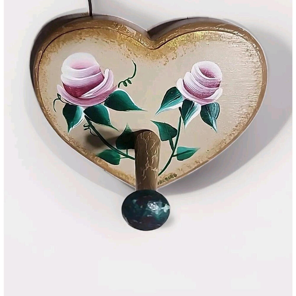 Heart Shaped Rose Buds Shelf Keys Coat Peg Country Decor Shabby Chic Farmhouse